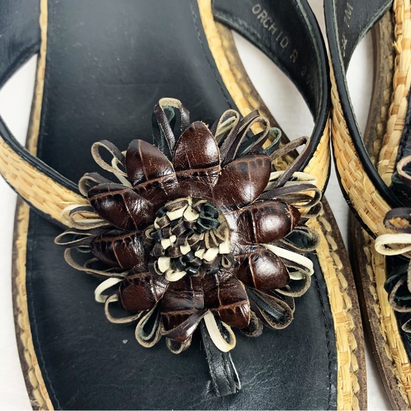Brighton Orchid Thong Sandals Black Brown Leather Woven Detail size 7 - Picture 2 of 8